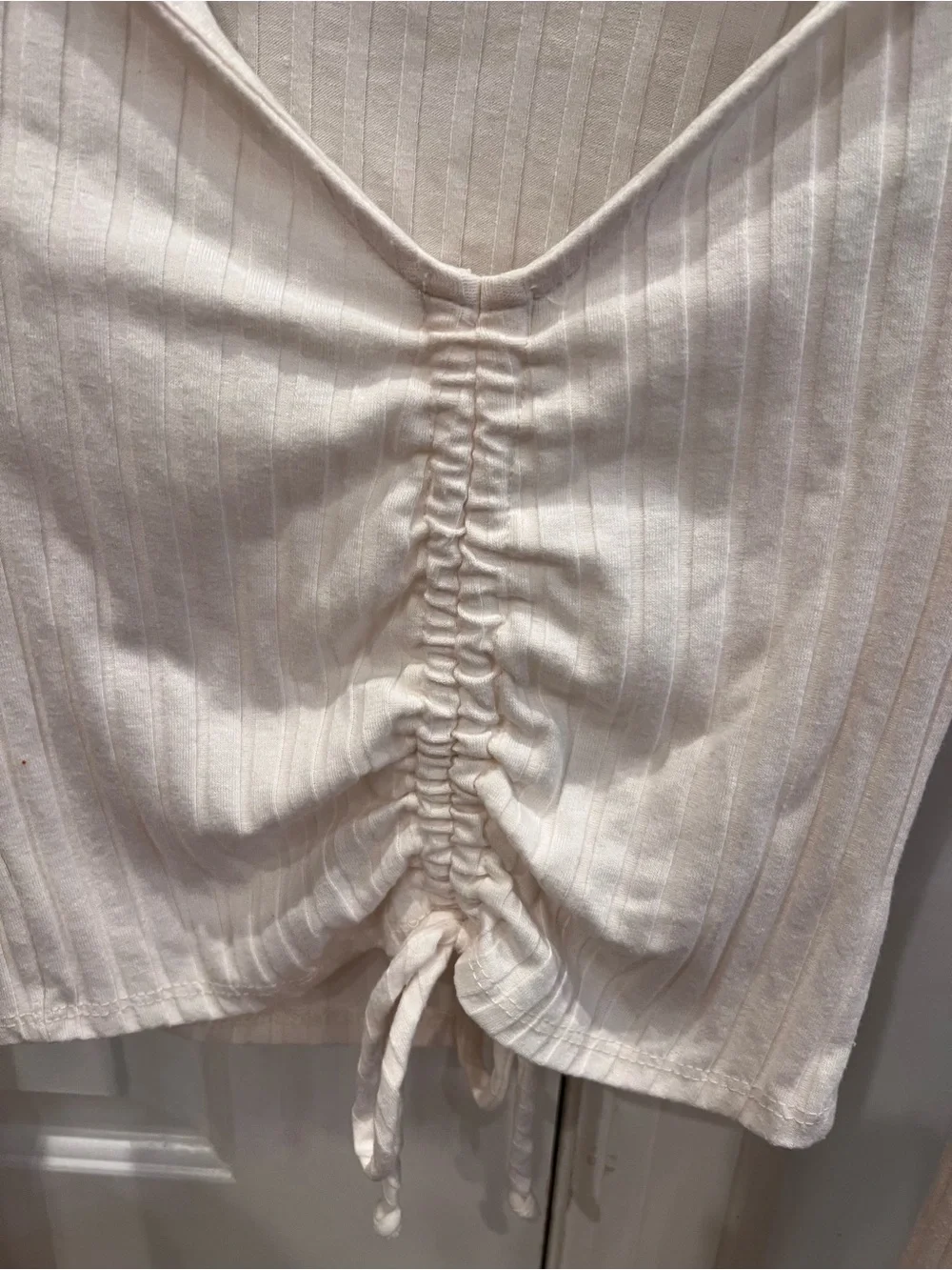 Altar'd State Cream Ribbed Drawstring Crop Top - Picture 4 of 7